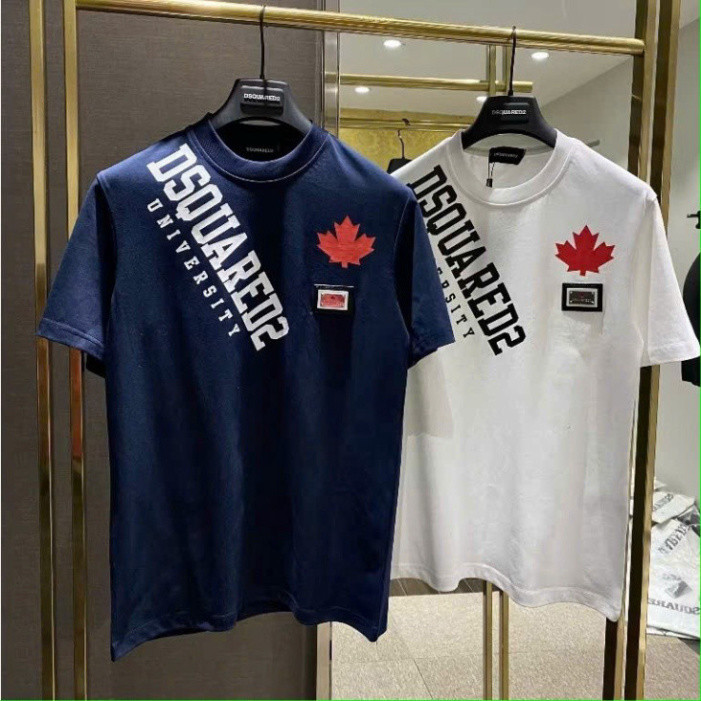 Áo Phông Nam Nữ Boy Phố DSQUARED2 Vắt Vai Cổ Tròn Ngắn Tay Chất Cotton Premium In Hình Lá Phong Nhỏ Ở Ngực New 2025