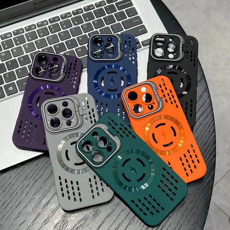Ốp tản nhiệt rỗng cho iPhone 11 11 Pro 12 13 Pro Max 14 15 16 16 Pro Giá đỡ ống kính từ tính Vỏ điện thoại silicon mềm