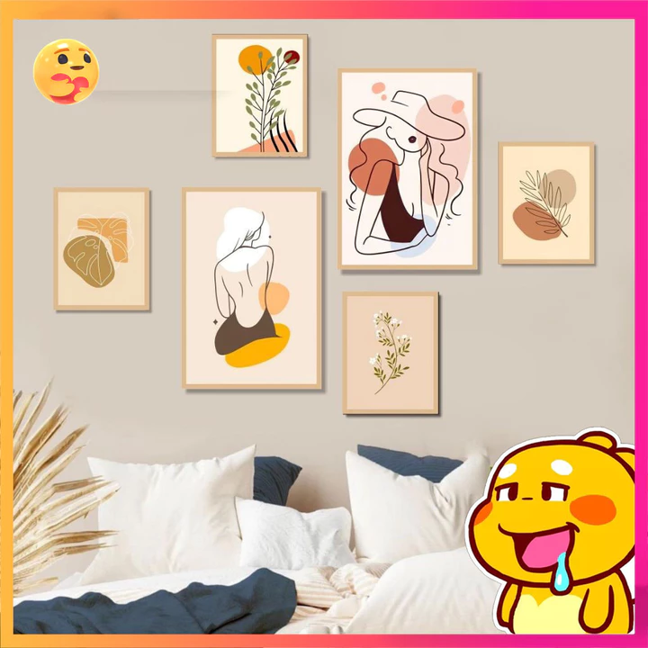 Set 6 tranh trừu tượng đơn giản, vintage decor trang trí phòng ngủ, phòng khách đồ decor bàn học Bắp Decor