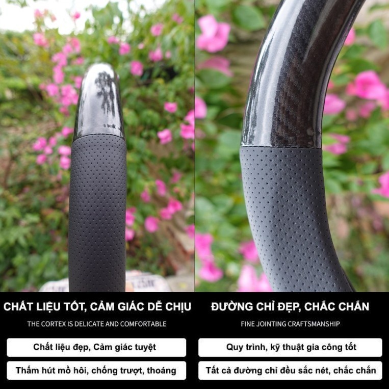Bọc vô lăng Carbon xe Mitsubishi Xpander, Xforce, Pajero, Attrage, Mirage, Triton, Outlander size 38cm