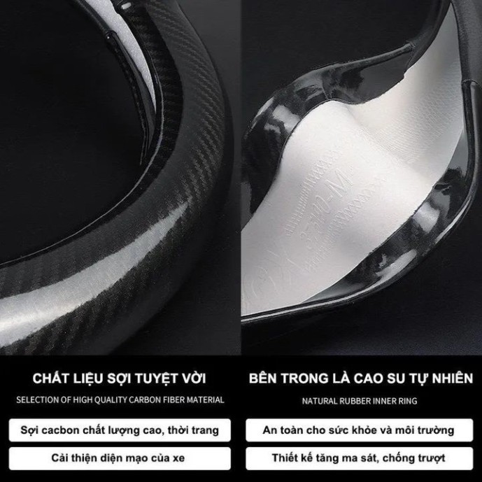 Bọc Vô Lăng Carbon Cho Xe ô tô Suzuki vô lăng dạng tròn size M- 37, 38cm