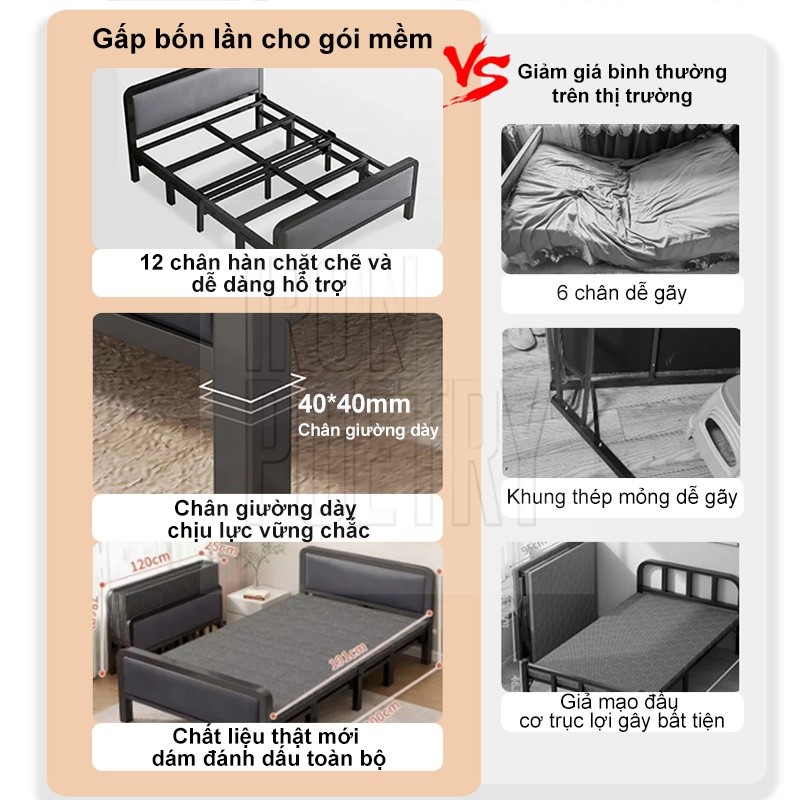 Giường Sắt Gấp Gọn Thông Minh 90cm/1m2/1m5  Giường Xếp Văn Phòng Nhà Trọ Đa Năng Không Cần Lắp Đặt