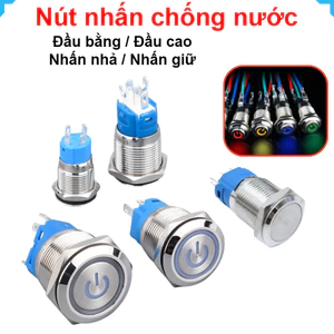 Nút nhấn chống nước đầu bằng / đầu cao ( Nhấn Giữ / nhấn nhả ) lỗ khoét 12mm/16mm/19mm/22mm