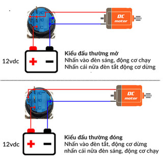 Nút nhấn chống nước đầu bằng / đầu cao ( Nhấn Giữ / nhấn nhả ) lỗ khoét 12mm/16mm/19mm/22mm