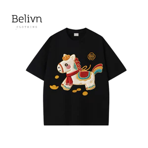 Áo Thun regular cotton unisex NGỰA VÀNG GIẢ THÊU TẾT 2026 (9-95kg) Hot Trend 2026
