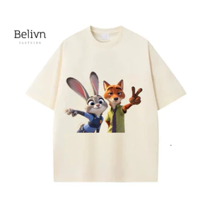 Áo Thun Regular Cotton Unisex CÁO VÀ THỎ ZOOTOPIA (9-95kg) Hot Trend 2026