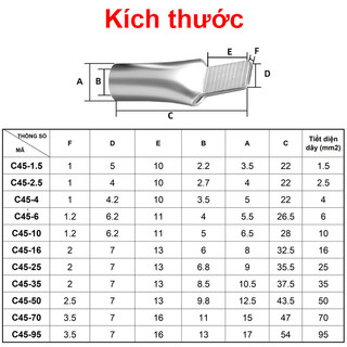 [Giá combo] Đầu cos mỏ vịt, đầu cos pin dẹp trần C45 dùng cho CB