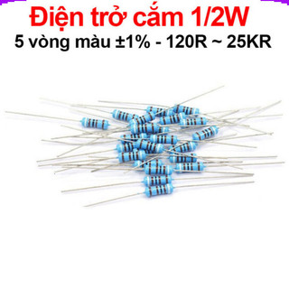 [Giá combo] (100 cái) Điện trở cắm 1/2W 5 vòng màu ±1% - giá trị 120R đến 25KR