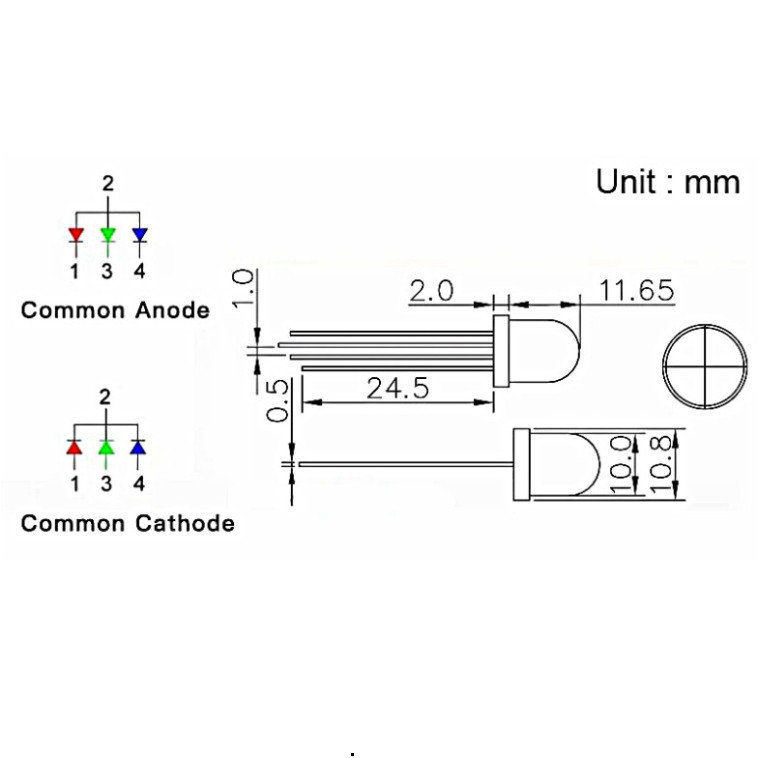 [Giá bán sỉ] (20 cái) LED RGB 10mm đục âm chung / dương chung