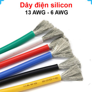(1M) Dây điện silicon mềm dẻo chống cháy công suất lớn 6AWG - 13AWG