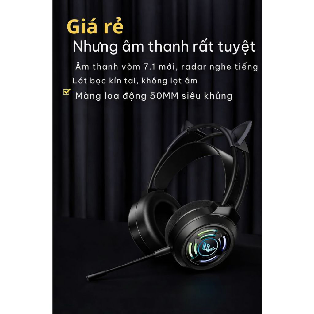Tai nghe chụp tai máy tính GAMING 7.1 có đèn LED, có mic đàm thoại, headphone chơi game laptop, PC