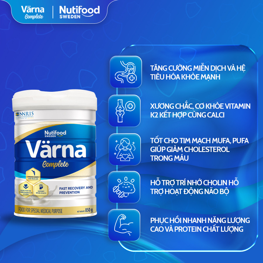 Sữa Bột Varna Complete (850g) - Hỗ Trợ Giảm Đau Nhức Xương Khớp, Hồi Phục Thể Trạng, Sức Khỏe
