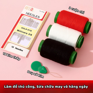 Hộp Kim Chỉ May Cao Cấp – Kim Khâu Thép Nhiều Kích Thước Kèm Dụng Cụ Xỏ Kim Nhanh Chóng Ngói - HDKC04