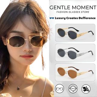 Kính râm gọng oval kim loại GENTLE MOMENT kính mát chống tia UV thời trang nam nữ phong cách ngầu đi học đi chơi GMT936