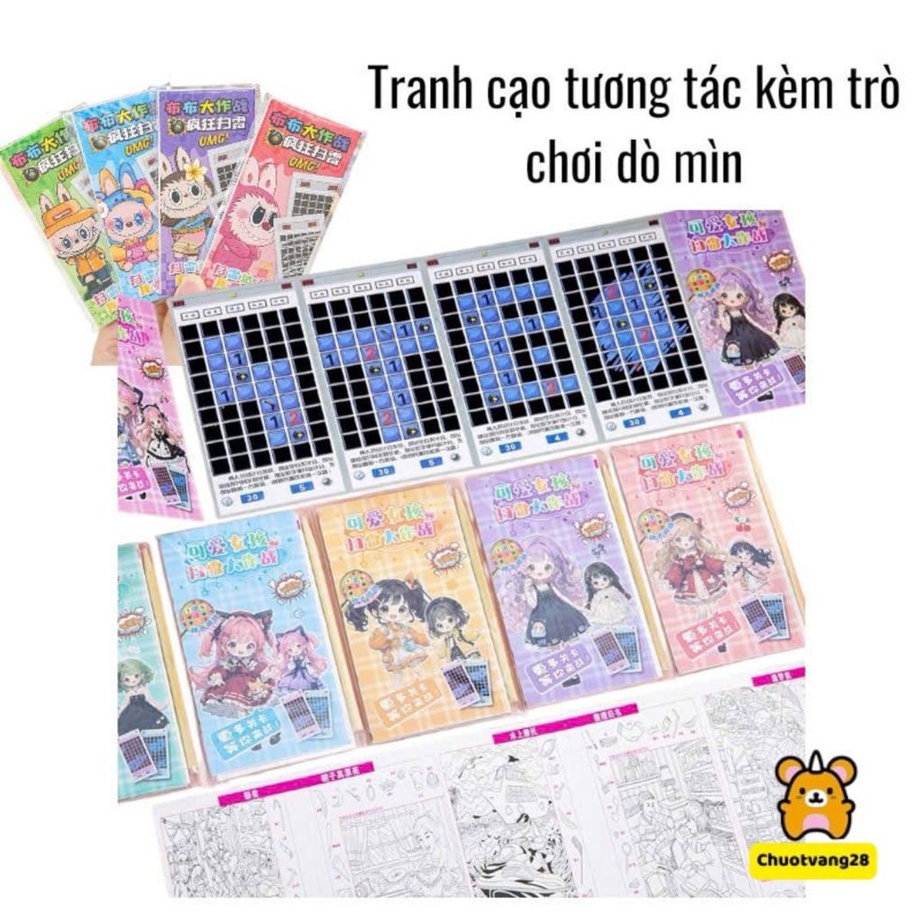 Set 6 Tranh Cạo Tương Tác Tô Màu Kèm Dò Mìn Vui Nhộn