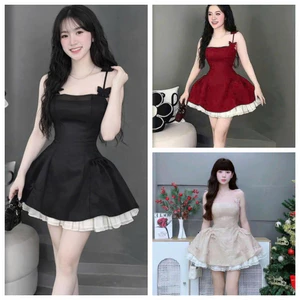 Đầm nữ 2 dây hồ điệp tùng dáng ngắn xòe phối lưới chất bố xước xinh tiểu thư cho nàng mặc đi hẹn hò