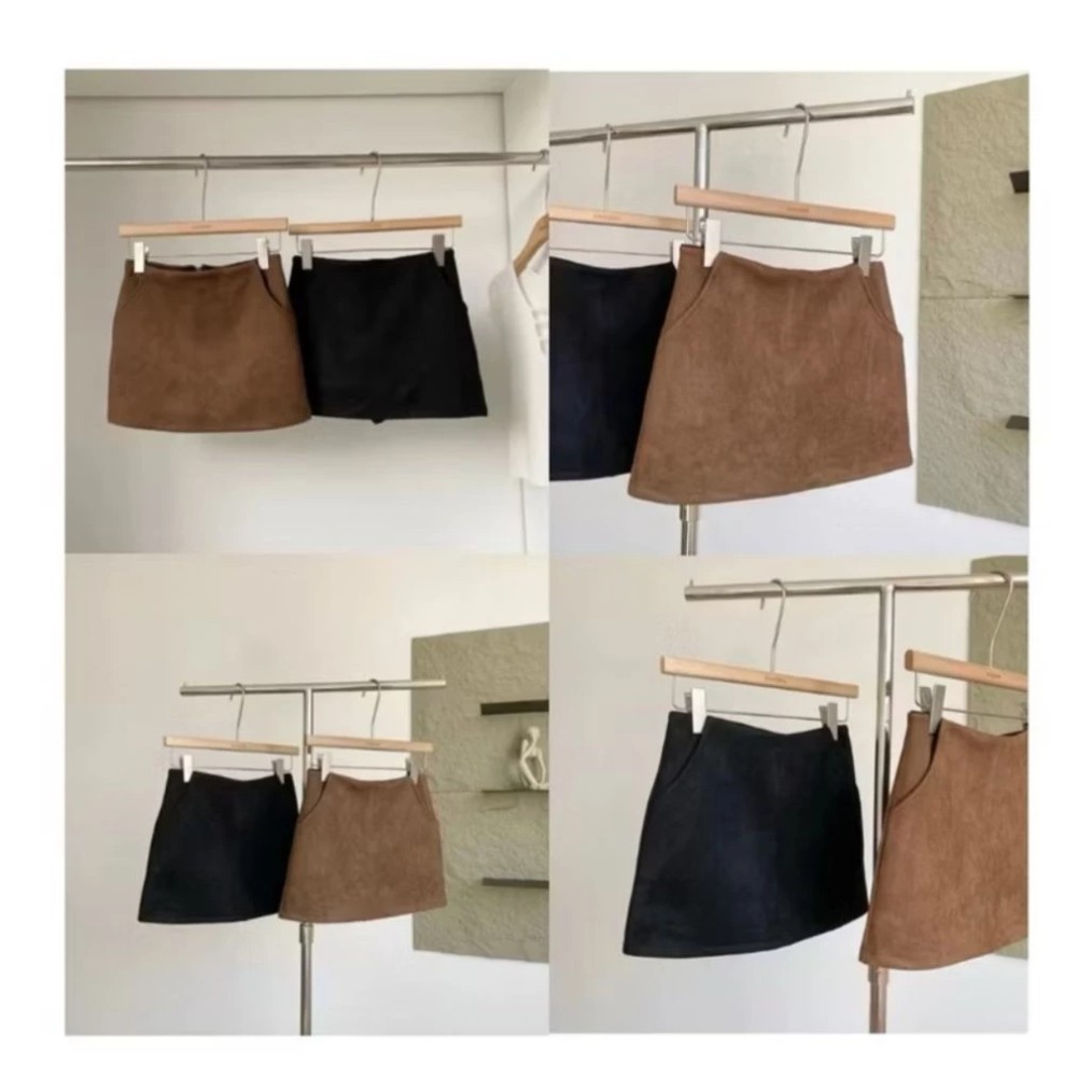 Chân Váy Da Lộn QCCC Bản Cạp Trễ Cho Nữ Có Túi Khóa Kéo Sau Chiều dài 30-32cm