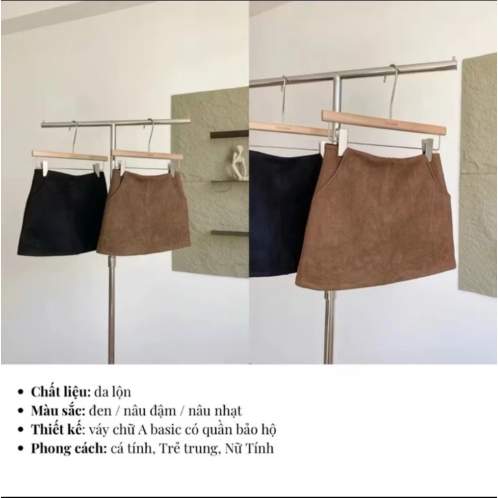 Chân Váy Da Lộn QCCC Bản Cạp Trễ Cho Nữ Có Túi Khóa Kéo Sau Chiều dài 30-32cm
