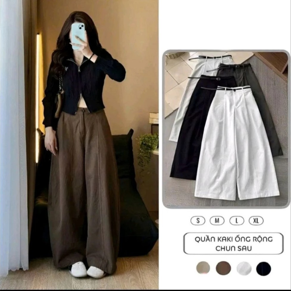 Quần Suông Khóa Kaki Nữ QCCC Lưng Chun Sau Có 2 Phiên Bản Chiều Dài 93cm và 102cm - Nữ
