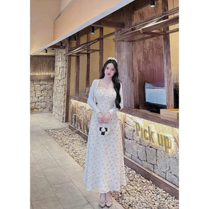 Đầm maxi lụa mịn mát hai dây chấm bi kèm áo khoác ngoài thun giấy váy xoè duyên dáng mặc đi đâu cũng xinh