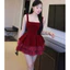 Đầm thời trang nữ chuẩn gu nàng chất vải nhung phối lưới cứng thiết kế 2 dây mảnh vuông nhấn eo nhẹ váy dáng ngắn xòe