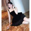 Đầm thời trang nữ chuẩn gu nàng chất vải nhung phối lưới cứng thiết kế 2 dây mảnh vuông nhấn eo nhẹ váy dáng ngắn xòe