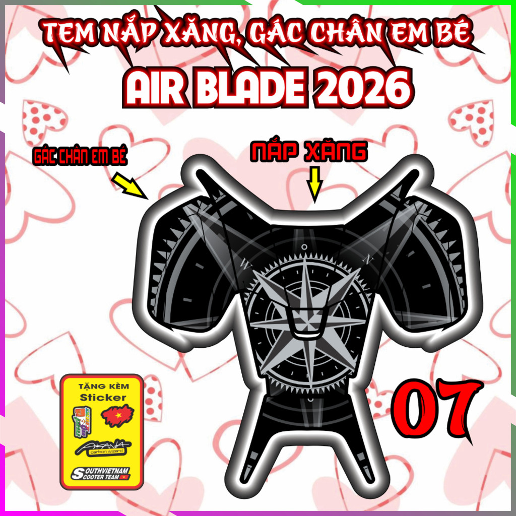 Combo Tem Dán Nắp Xăng, Gác Chân Em Bé Xe Air Blade 2026 Decal Tem Xe Sticker Trang TRí Nhãn Dán