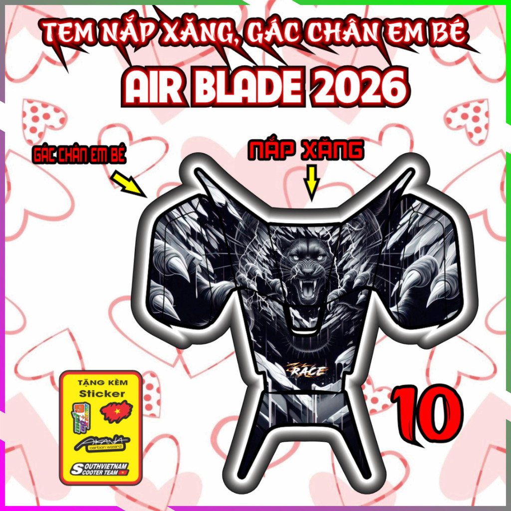 Combo Tem Dán Nắp Xăng, Gác Chân Em Bé Xe Air Blade 2026 Decal Tem Xe Sticker Trang TRí Nhãn Dán