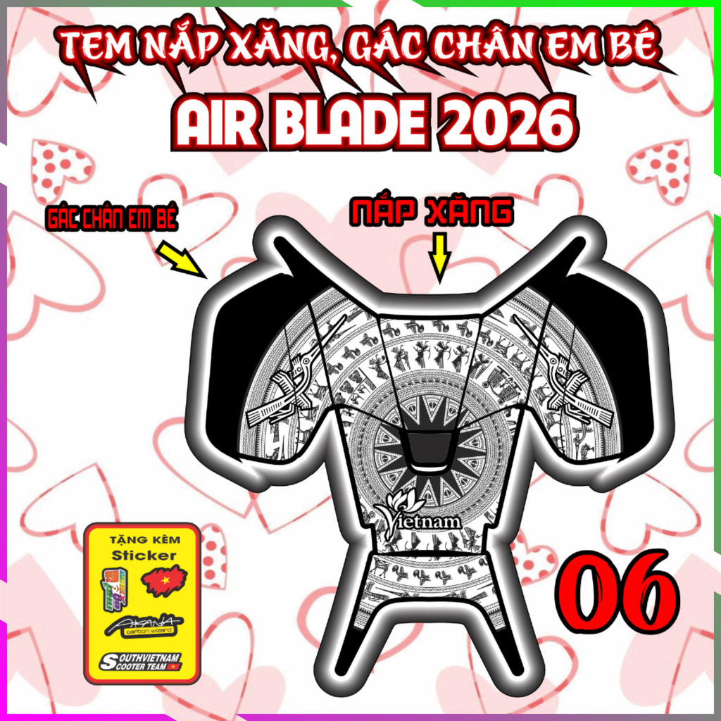 Combo Tem Dán Nắp Xăng, Gác Chân Em Bé Xe Air Blade 2026 Decal Tem Xe Sticker Trang TRí Nhãn Dán