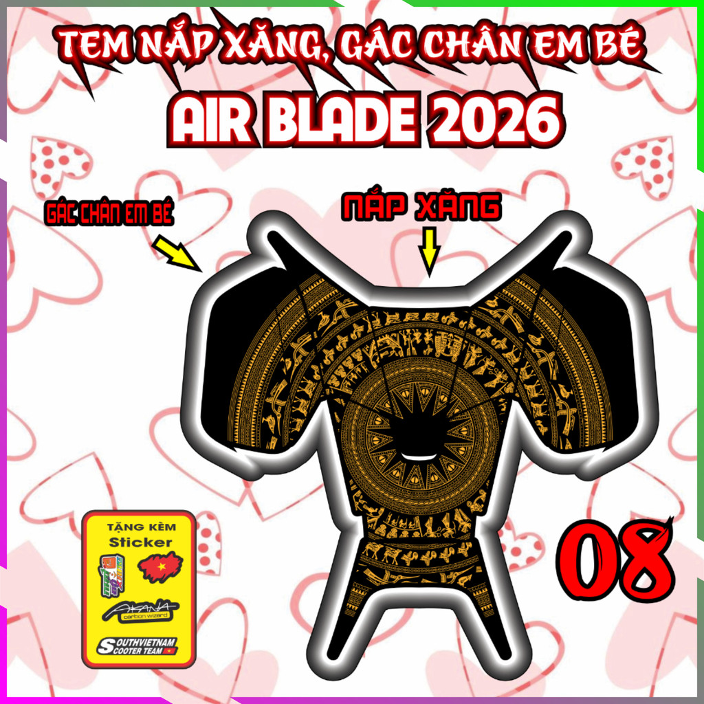 Combo Tem Dán Nắp Xăng, Gác Chân Em Bé Xe Air Blade 2026 Decal Tem Xe Sticker Trang TRí Nhãn Dán