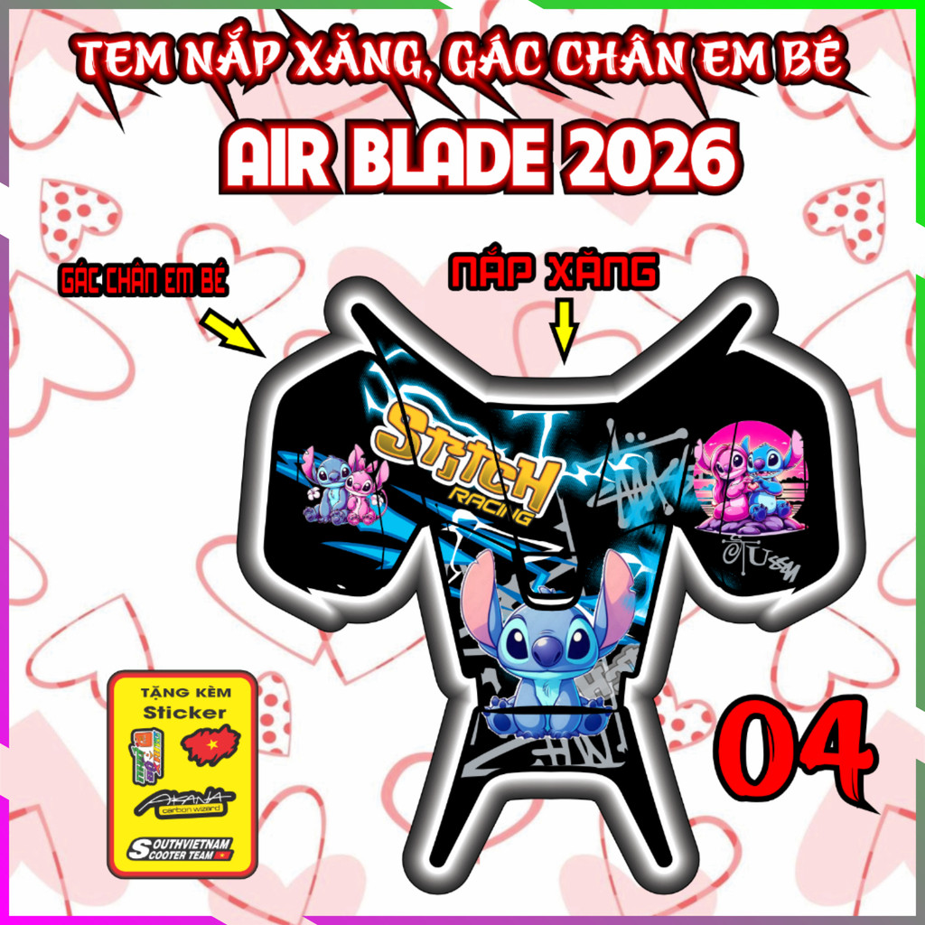 Combo Tem Dán Nắp Xăng, Gác Chân Em Bé Xe Air Blade 2026 Decal Tem Xe Sticker Trang TRí Nhãn Dán