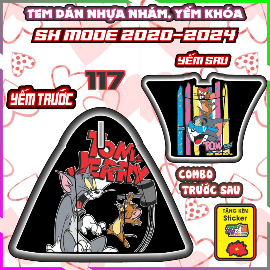 Combo Tem Dán Yếm Khóa SH MODE 2020-2025 Dán Trang Trí Chống Trầy Samurai Tom And Jerry Nhãn Dán