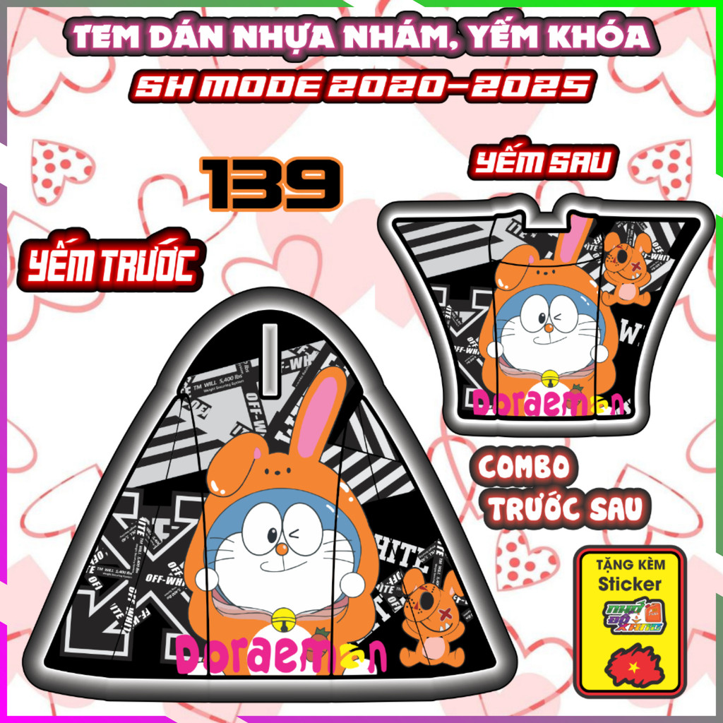 Combo Tem Dán Yếm Nhựa Nhám Sh Mode 2020-2025 Dán Trang Trí Chống Trầy mẫu Doremon Decal Nhãn Dán