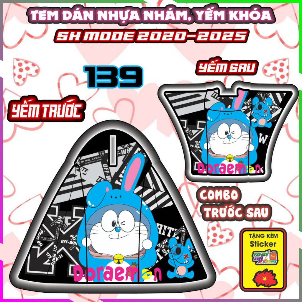 Combo Tem Dán Yếm Nhựa Nhám Sh Mode 2020-2025 Dán Trang Trí Chống Trầy mẫu Doremon Decal Nhãn Dán