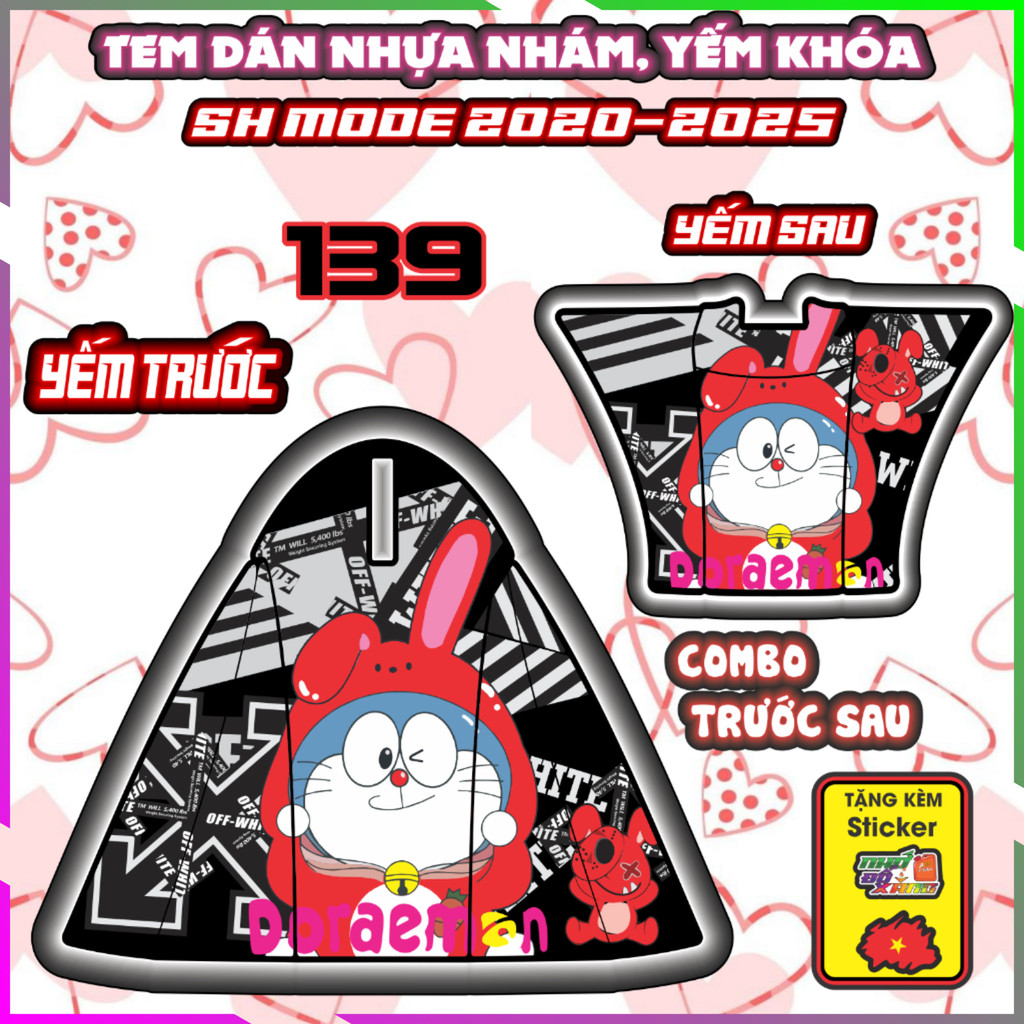 Combo Tem Dán Yếm Nhựa Nhám Sh Mode 2020-2025 Dán Trang Trí Chống Trầy mẫu Doremon Decal Nhãn Dán