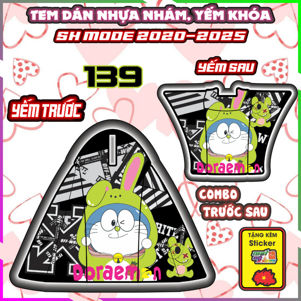 Combo Tem Dán Yếm Nhựa Nhám Sh Mode 2020-2025 Dán Trang Trí Chống Trầy mẫu Doremon Decal Nhãn Dán
