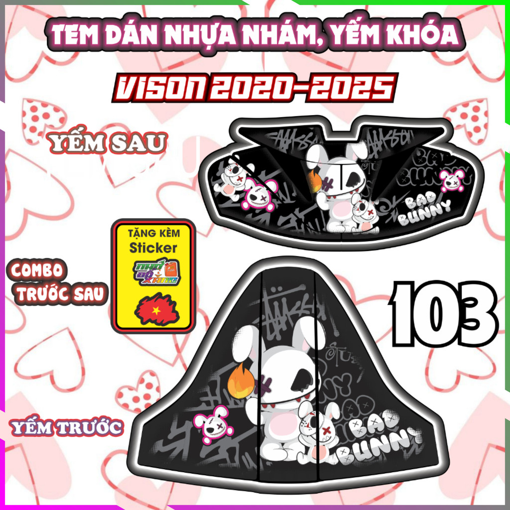 Combo Tem Dán Yếm Khóa VISION 2020-2025 Dán Trang Trí Che trầy bunny Decal Sticker Nhãn Dán