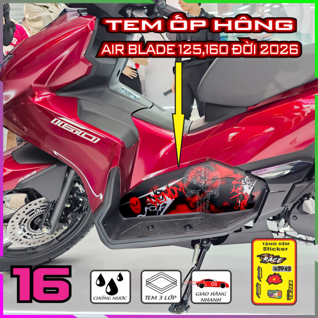 Tem Trang Trí Ốp Hông Air Blade 2026 Decal Cal Nhám Bảo Vệ Dàn Áo, Keo Pvc Co Giản 4 Chiều