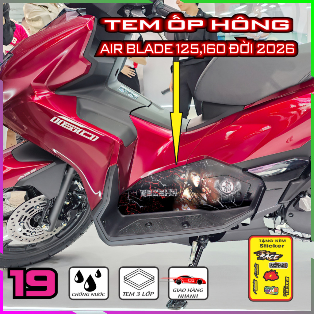 Tem Trang Trí Ốp Hông Air Blade 2026 Decal Cal Nhám Bảo Vệ Dàn Áo, Keo Pvc Co Giản 4 Chiều