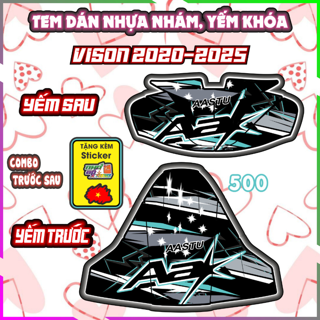 Tem Dán Yếm Nhựa Nhám Vision 2020-2025 Mẫu Aa Dán Trang Trí Decal Nhãn Dán Freeship