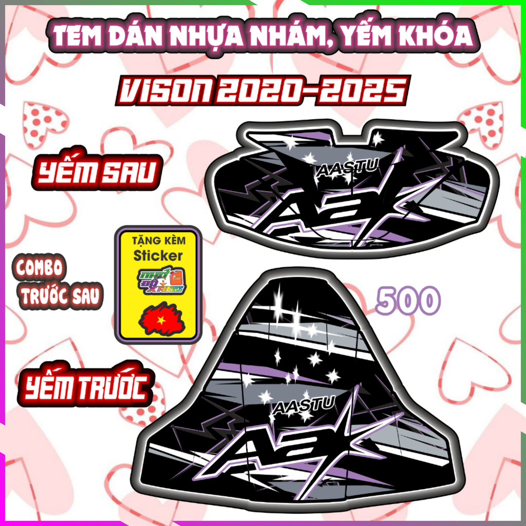 Tem Dán Yếm Nhựa Nhám Vision 2020-2025 Mẫu Aa Dán Trang Trí Decal Nhãn Dán Freeship