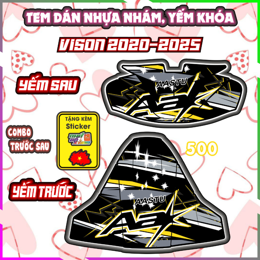 Tem Dán Yếm Nhựa Nhám Vision 2020-2025 Mẫu Aa Dán Trang Trí Decal Nhãn Dán Freeship