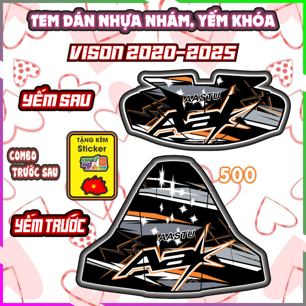 Tem Dán Yếm Nhựa Nhám Vision 2020-2025 Mẫu Aa Dán Trang Trí Decal Nhãn Dán Freeship