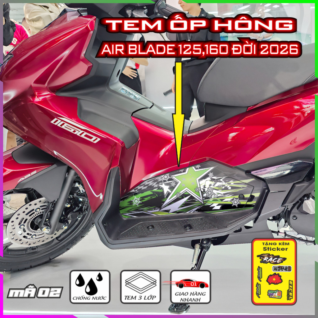 Tem Ôp Hông Air Blade 2026 Decal Tem Xe Nhám Keo Pvc Chống Nước Bảo Vệ Trang Trí Hiệu Quả Mã 02