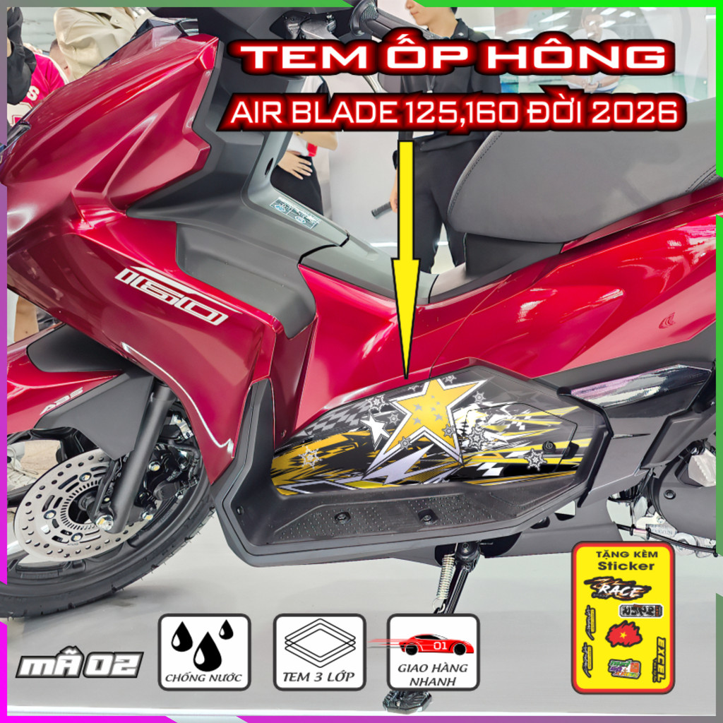 Tem Ôp Hông Air Blade 2026 Decal Tem Xe Nhám Keo Pvc Chống Nước Bảo Vệ Trang Trí Hiệu Quả Mã 02