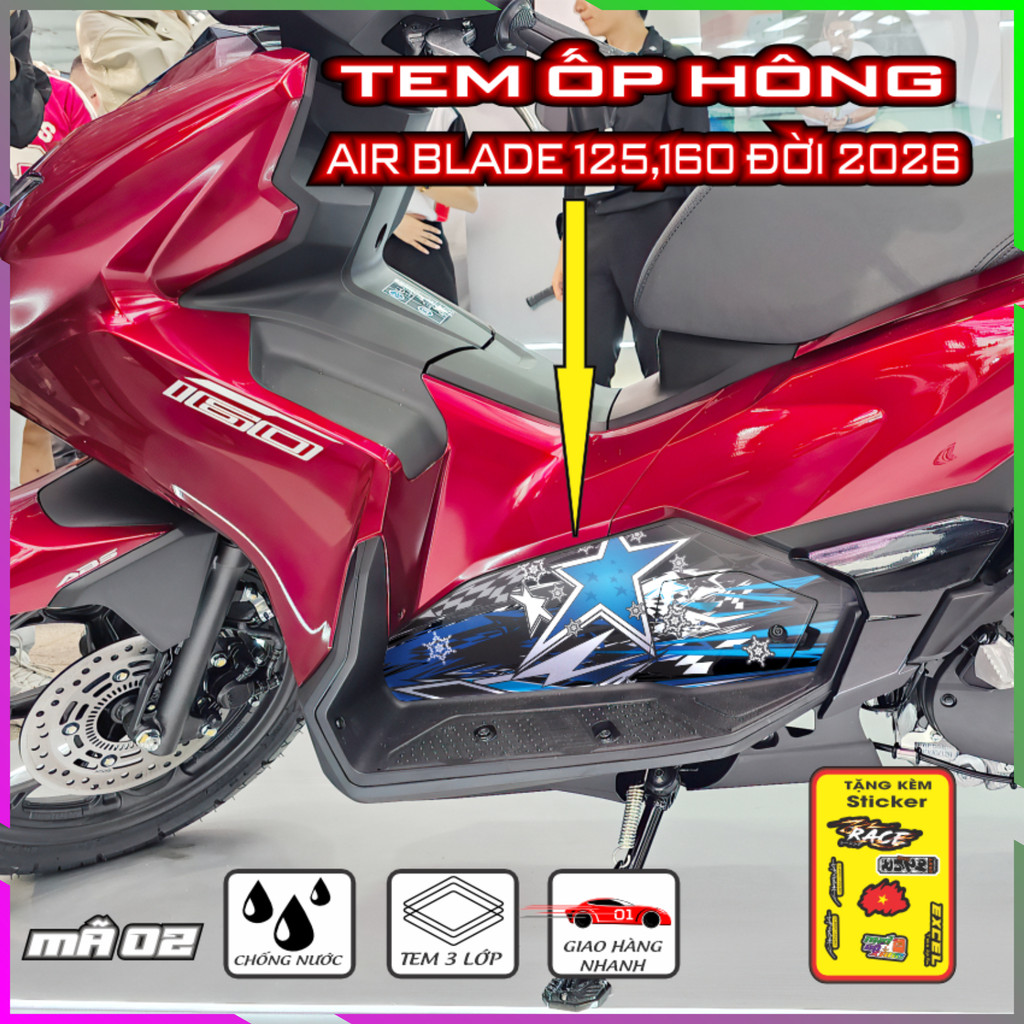 Tem Ôp Hông Air Blade 2026 Decal Tem Xe Nhám Keo Pvc Chống Nước Bảo Vệ Trang Trí Hiệu Quả Mã 02