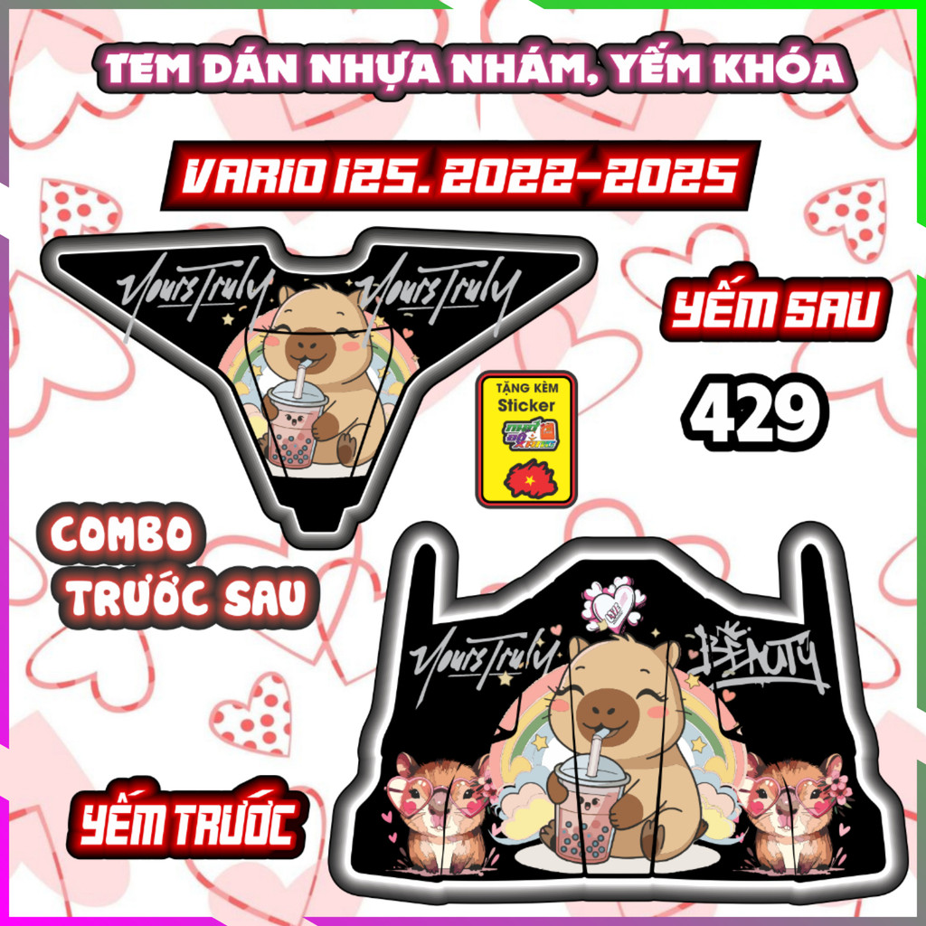 Combo Tem Dán Yếm Nhựa Nhám Vario 2022-2025 Dán Trang Trí Mẫu Capybara Decal Nhãn Dán