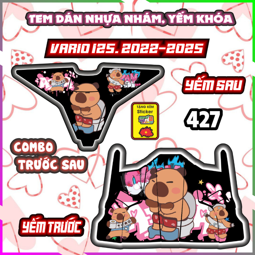 Combo Tem Dán Yếm Nhựa Nhám Vario 2022-2025 Dán Trang Trí Mẫu Capybara Decal Nhãn Dán