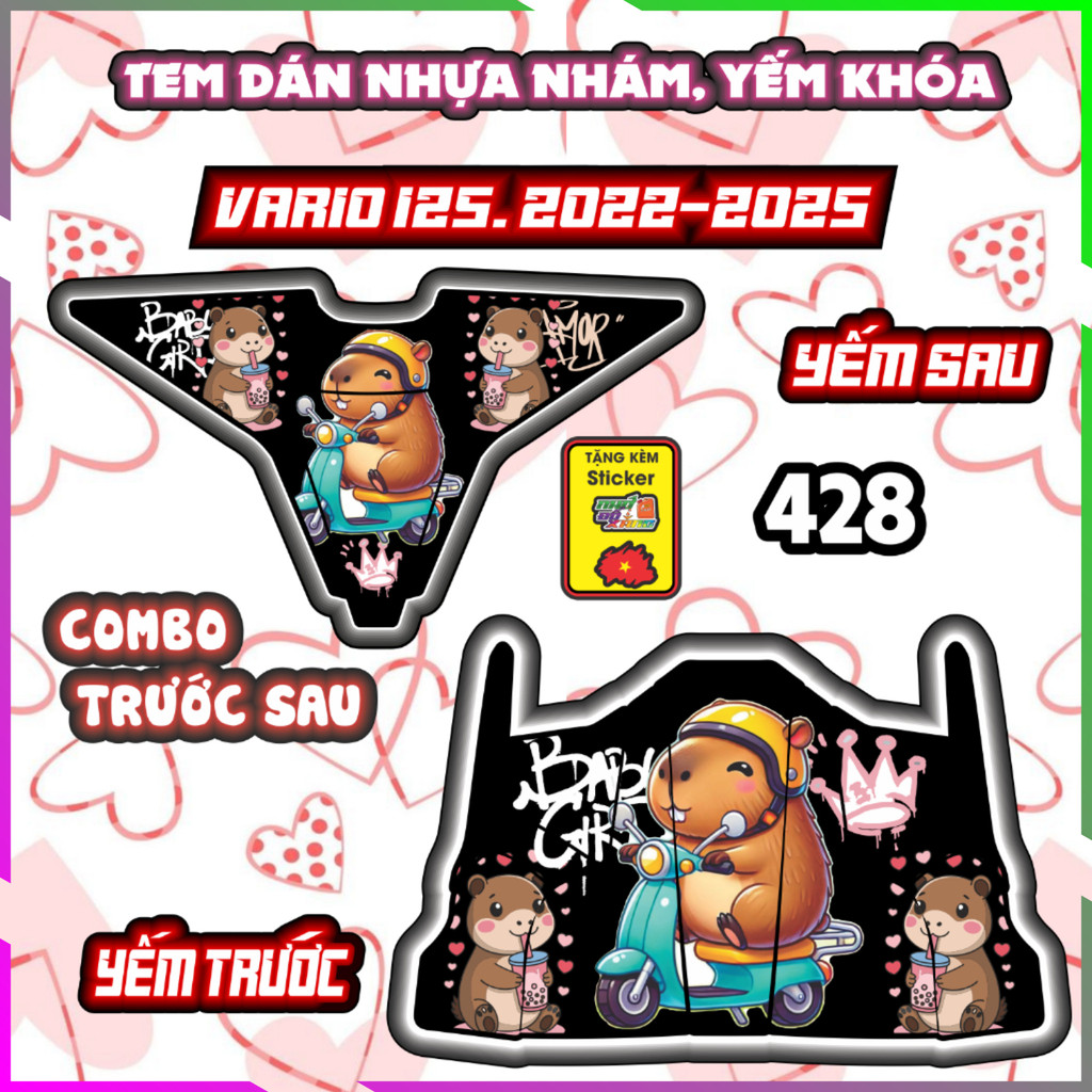Combo Tem Dán Yếm Nhựa Nhám Vario 2022-2025 Dán Trang Trí Mẫu Capybara Decal Nhãn Dán