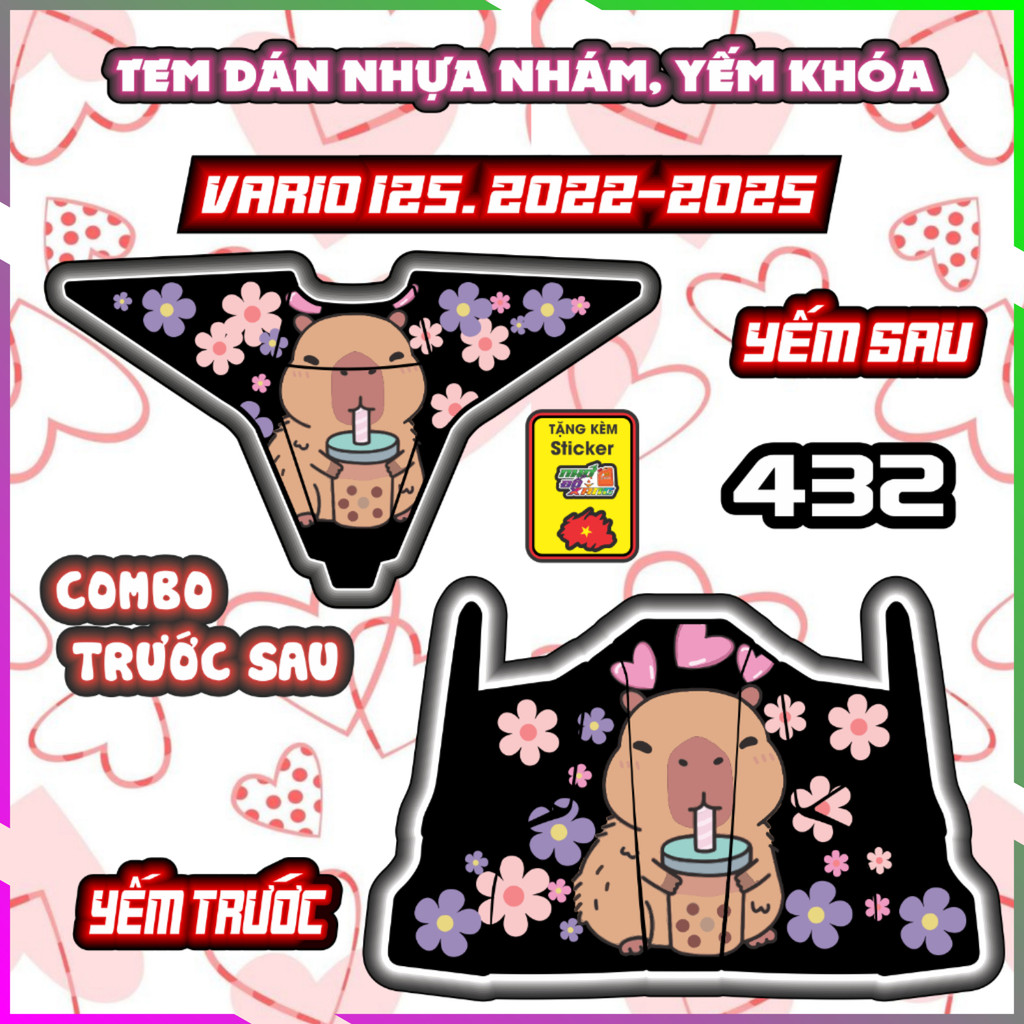 Combo Tem Dán Yếm Nhựa Nhám Vario 2022-2025 Dán Trang Trí Mẫu Capybara Decal Nhãn Dán